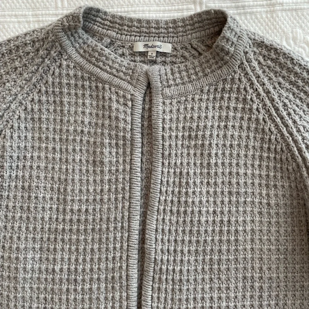 Madewell Waffle Stitch Long Sweater Cardigan Coat Pockets Gray/Silver Wool Blend